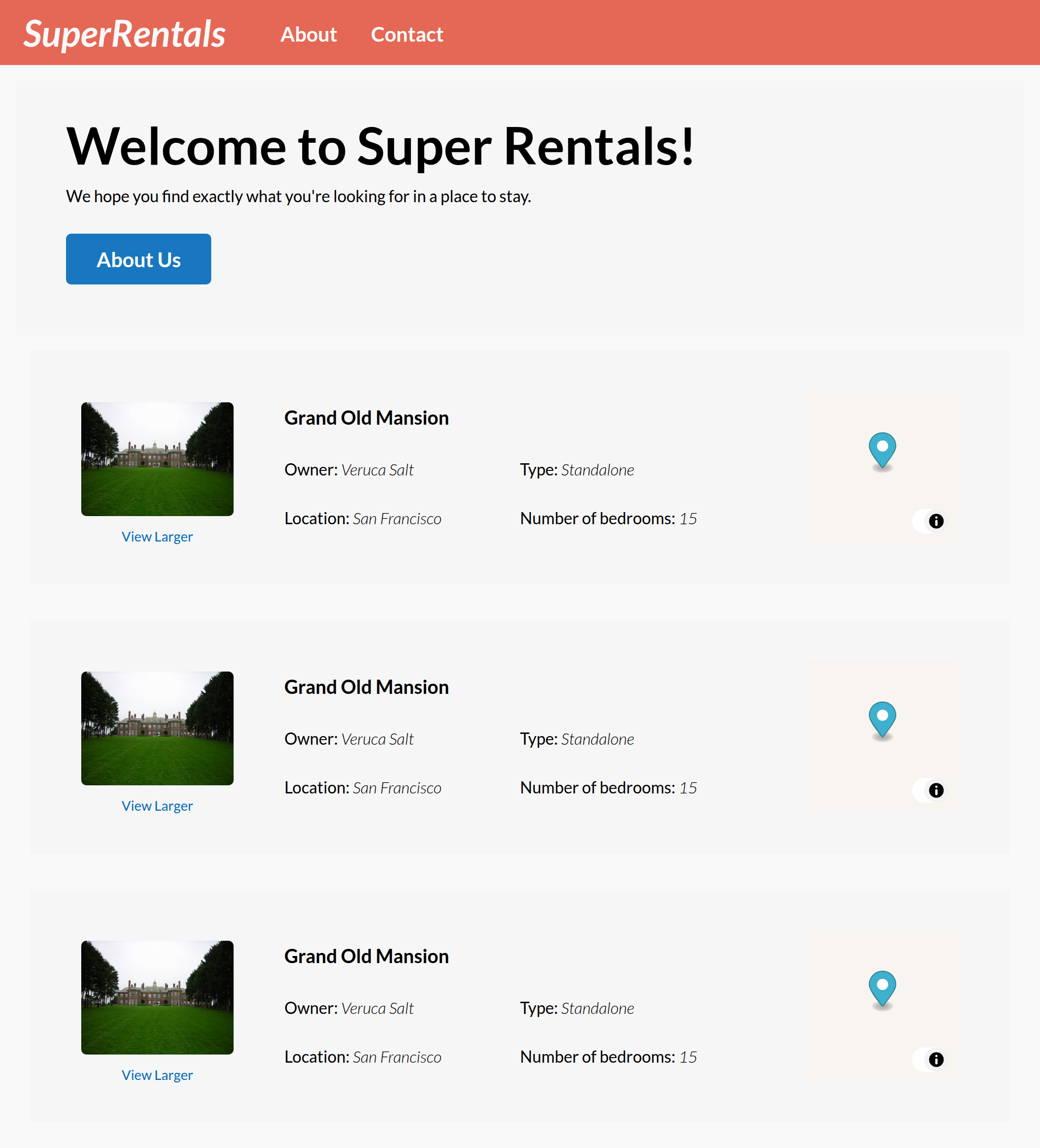 The Super Rentals app by the end of the chapter