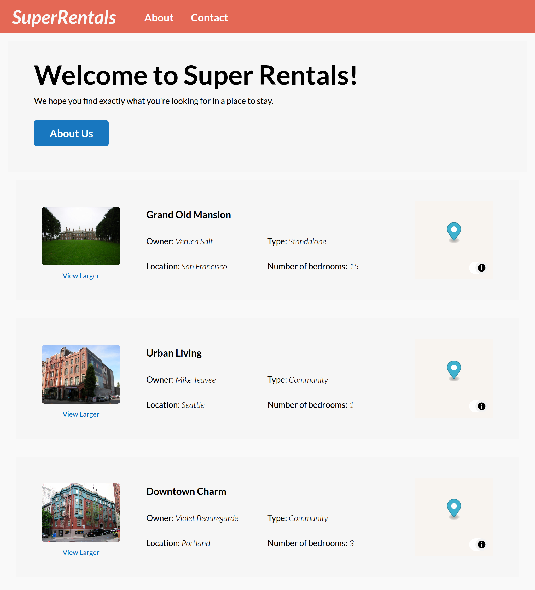 The Super Rentals app by the end of the chapter
