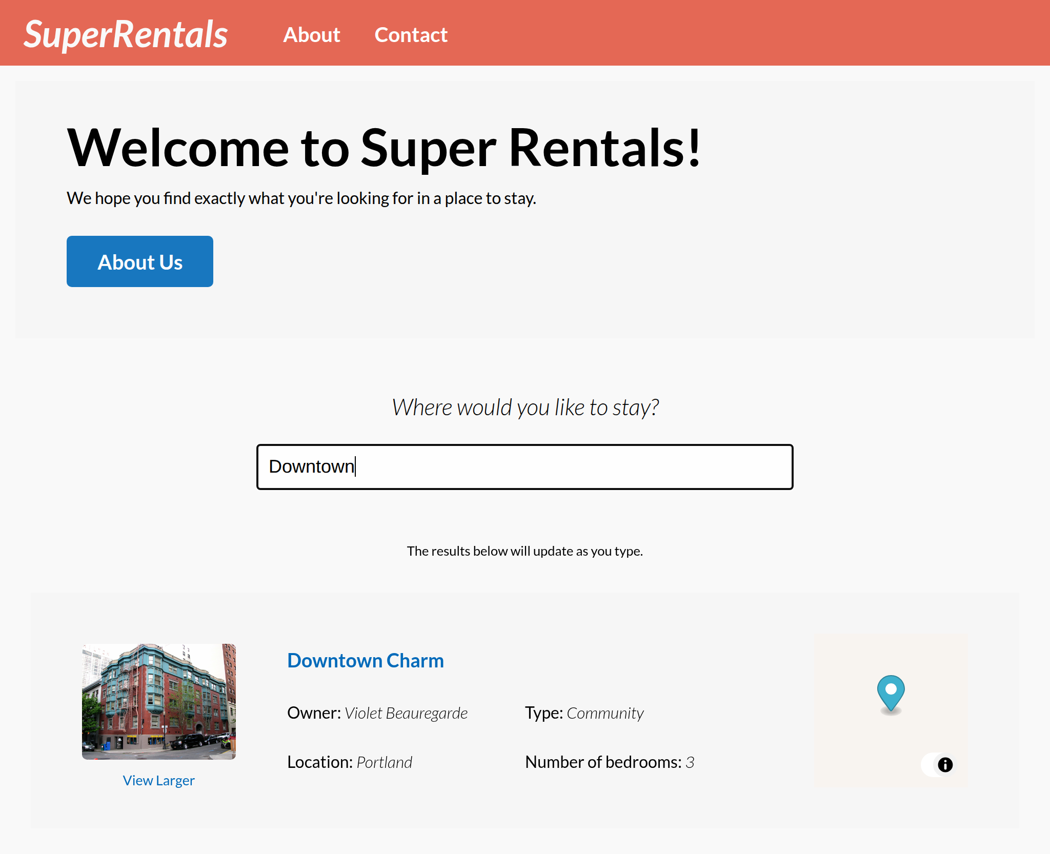Search functionality in the Super Rentals app