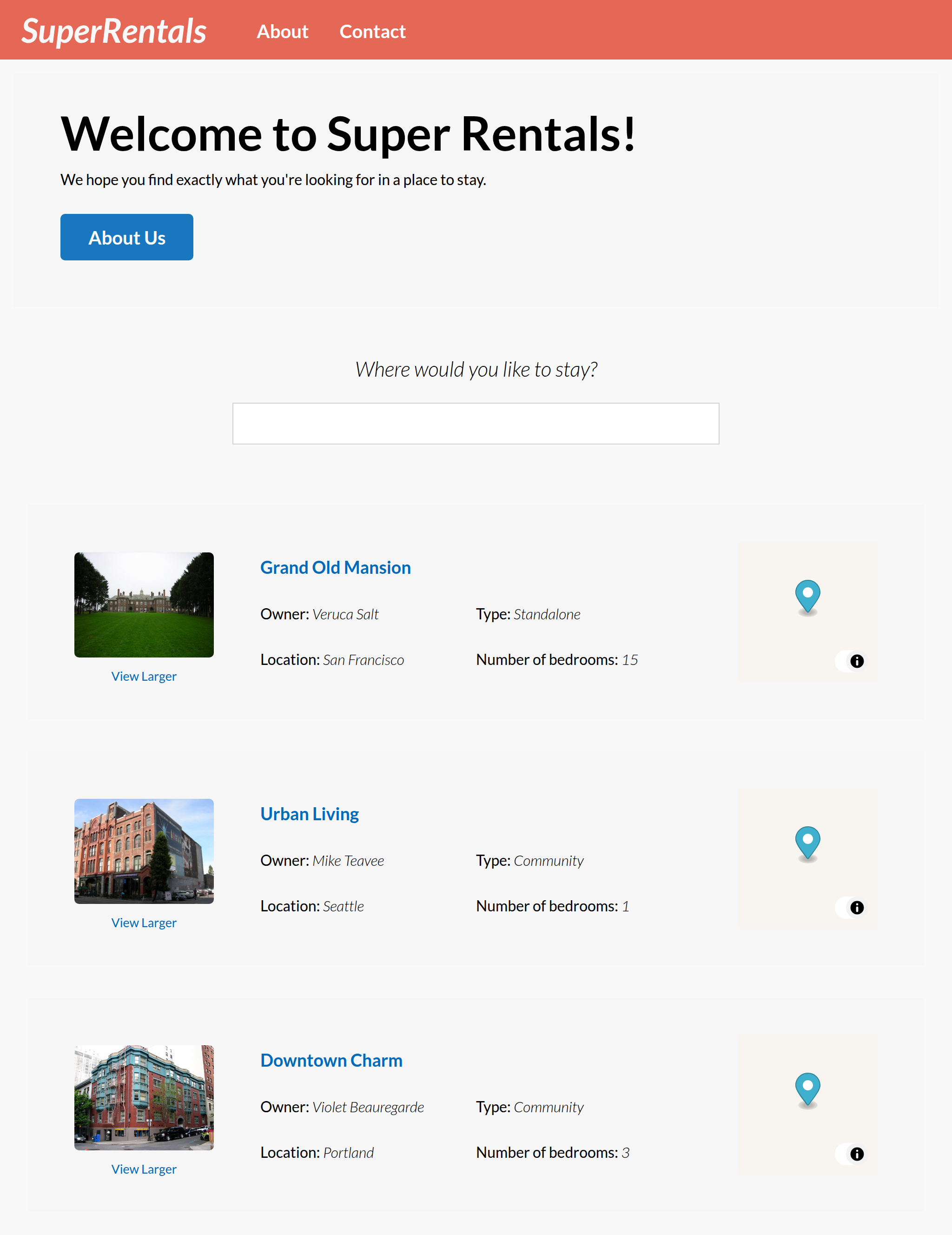 The finished Super Rentals app